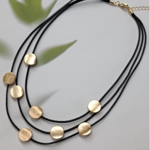 Gold Disc Multi Strand Cord Necklace