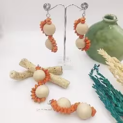 Coral Wood Bead Earrings