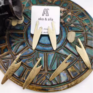 Gold Blue Fan Drop Earrings