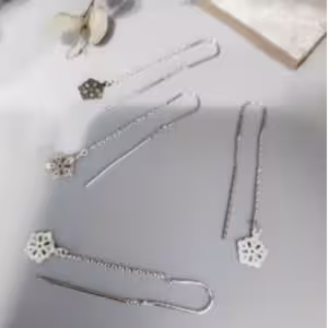 Silver Floral Threader Earrings