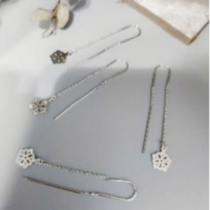 Silver Floral Threader Earrings