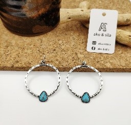 Silver Turquoise Teardrop Hoop Earrings