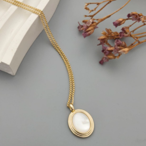 Gold Oval Pearl Frame Necklace