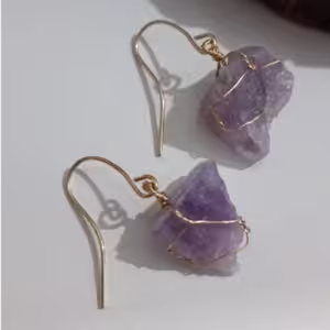 Purple Raw Stone Drop Earrings