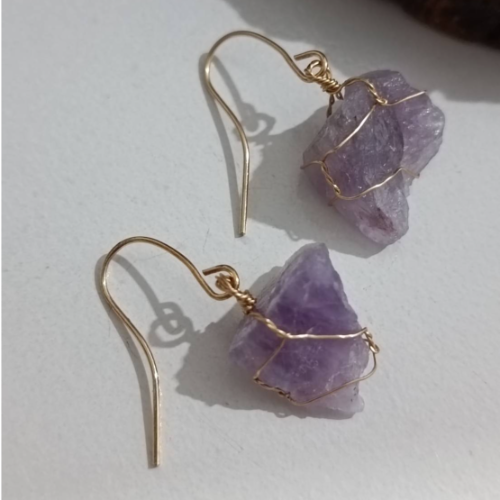 Purple Raw Stone Drop Earrings