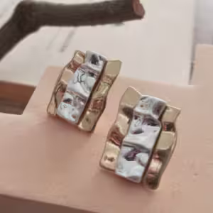 Silver Textured Block Stud Earrings