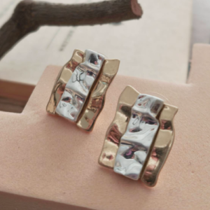 Silver Textured Block Stud Earrings