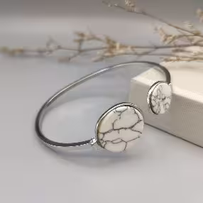 Silver White Stone Open Cuff Bracelet