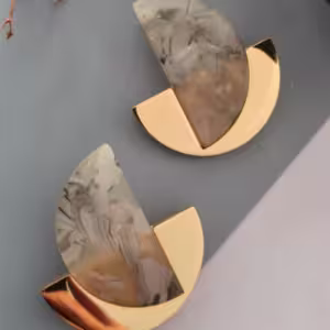 Grey Marble Half Moon Earrings