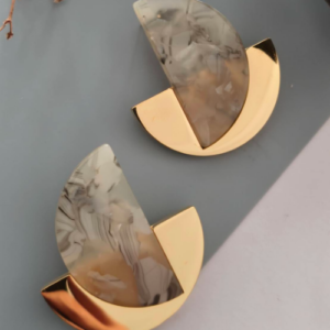 Grey Marble Half Moon Earrings