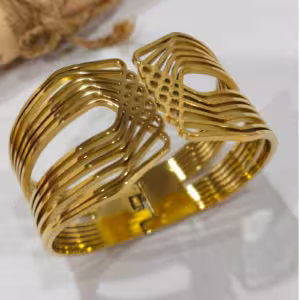 Gold Ridged Wide Cuff Bracelet
