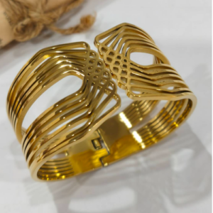Golden Ridged Wide Cuff Bracelet