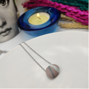 Pink Stripe Clay Necklace