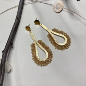 Gold Teardrop Beaded Earrings