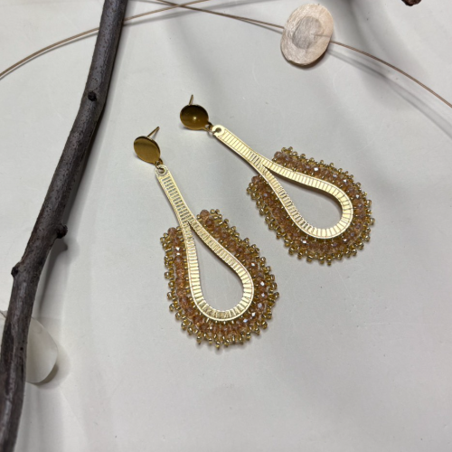 Gold Teardrop Beaded Earrings