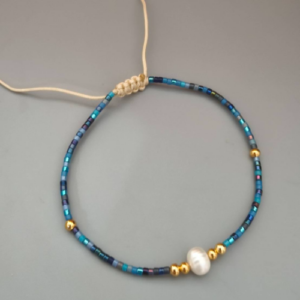 Deep Blue Pearl Chain Bracelet
