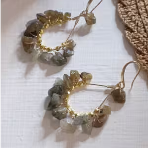 Grey Stone Hoop Earrings