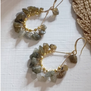 Grey Stone Hoop Earrings