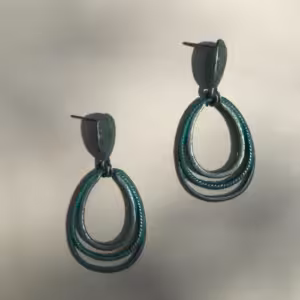 Teal Layered Oval Earrings