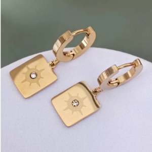 Gold Square Charm Hoops