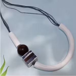 Yellow Blue Crescent Wood Necklace