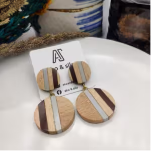 Striped Wood Disc Earrings