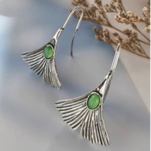 Green Fan Stone Earrings