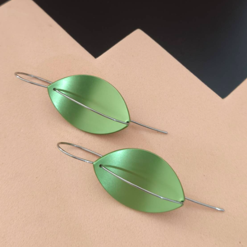Green Oval Leaf Earrings