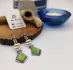 Green Geometric Drop Earrings