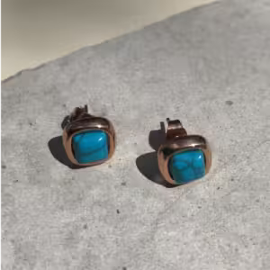 Rose Gold Aqua Veil Square Stud Earrings