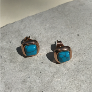 Rose Gold Turquoise Square Stud Earrings