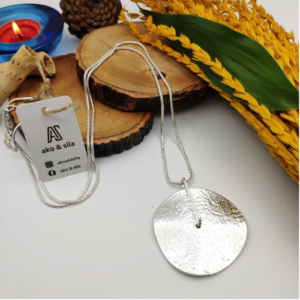 Brushed Silver Disc Pendant Necklace