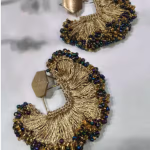 Antique Gold Beaded Fan Earrings
