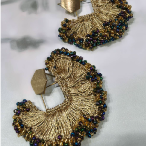 Antique Golden Beaded Fan Earrings
