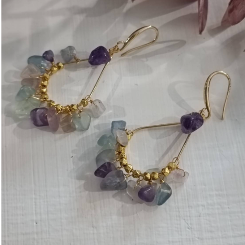 Multicolor Stone Hoop Earrings