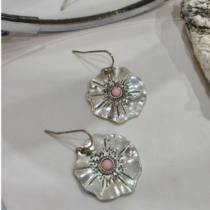 Pink Floral Stone Medallion Earrings
