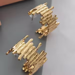 Gold Textured Panel Stud Earrings