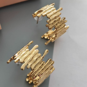 Gold Textured Panel Stud Earrings