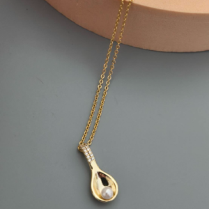 Gold Pearl Spoon Pendant Necklace