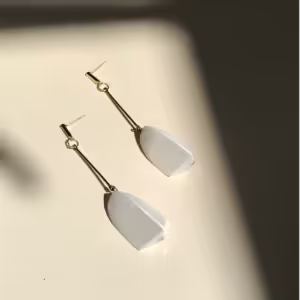 White Geometric Wood Drop Earrings
