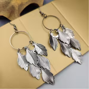 Silver Leaf Ring Earrings