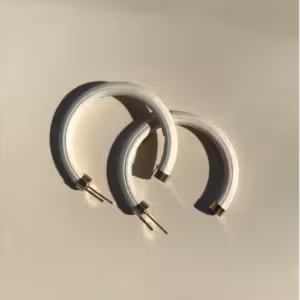 White Rounded Wood Hoop Earrings