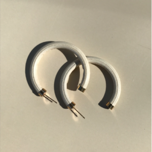 White Rounded Wood Hoop Earrings