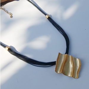 Gold Wave Plate Cord Necklace