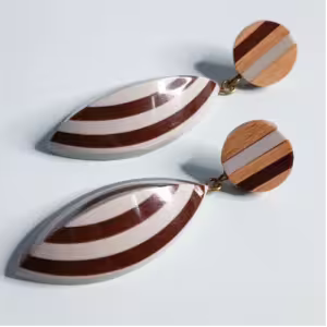 Striped Wood Marquise Earrings