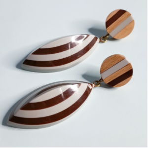 Striped Wood Marquise Earrings