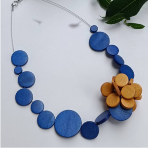 Blue Flower Wood Necklace