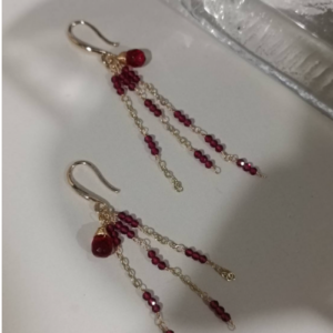 Deep Pink Beaded Tassel Earrings