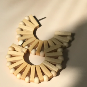 Ivory Wood Fan Hoop Earrings