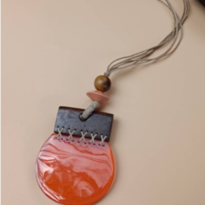Orange Shell Wood Necklace